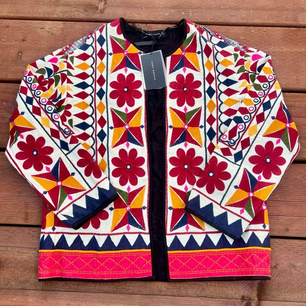 Colorful Geometric Patterned Women's Jacket - Picture 4 of 11
